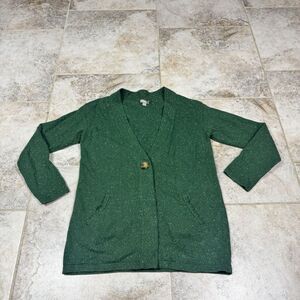 J. Jill Cardigan Sweater Womens Small Angora Speckled Tunic Green Button